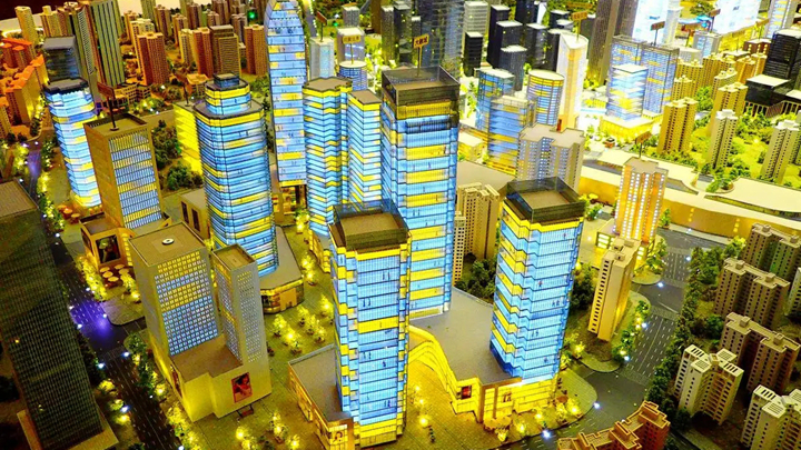 智慧城市數字沙盤近距離模型光影展示效果
