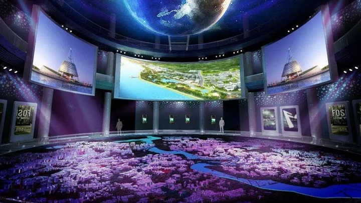 三維數字沙盤在展廳中的沉浸式效果
