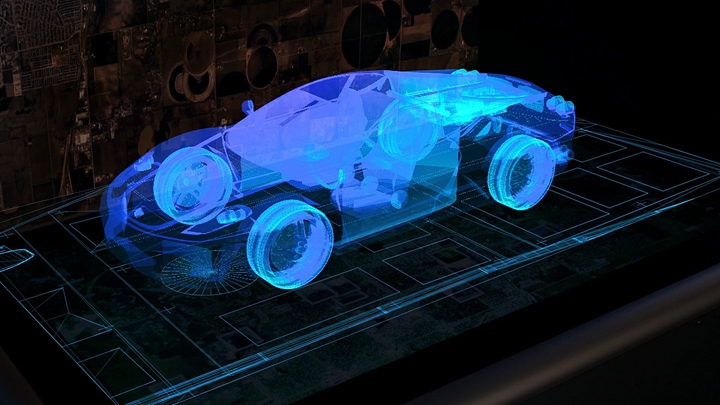 以全息投影呈現(xiàn)汽車模型的展示效果