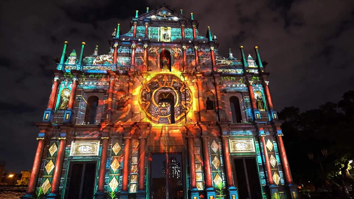 復古建筑投影太陽與光明的效果呈現