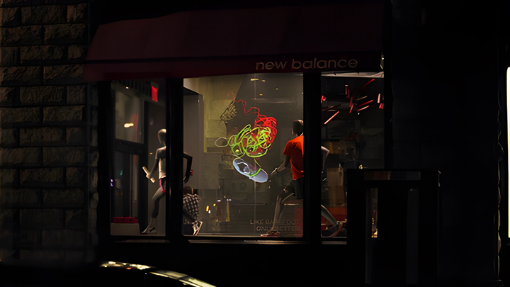 New Balance線下門店櫥窗互動投影效果展示